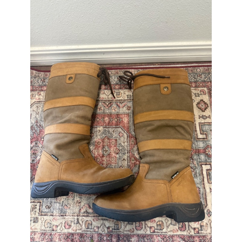 Dublin River Boots Waterproof Leather Tall Country Boots Tan Brown Mens 9.5